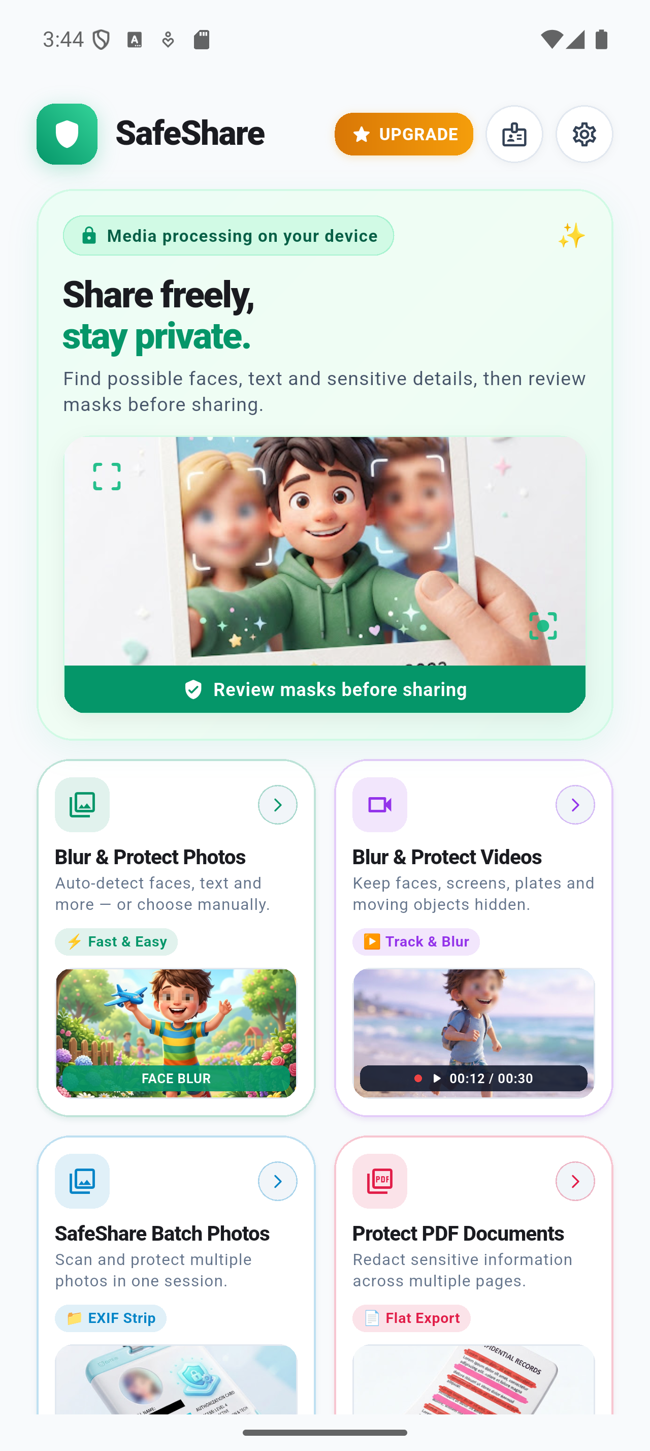 SafeShare Mobile App Home Dashboard